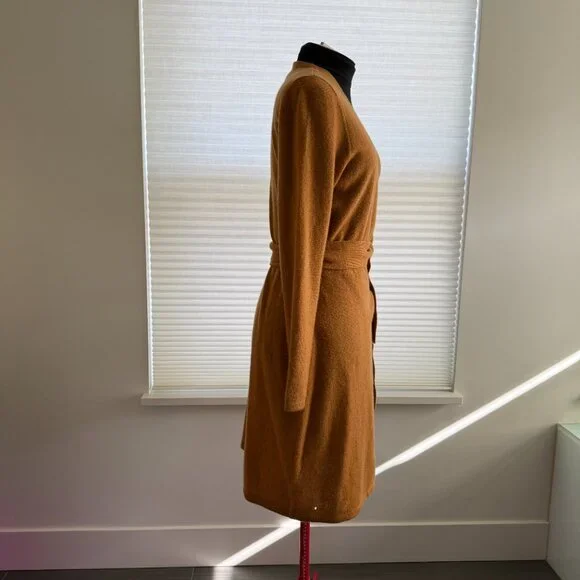 DVF 100% Cashmere Wrap Dress – Honey Brown – Size L - Picture 3 of 7